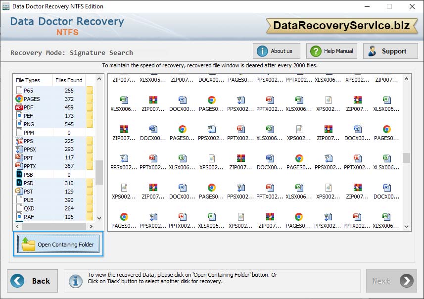 Open Containing Folder to view recovered data