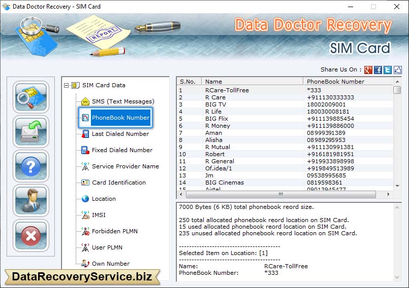 View sim card details